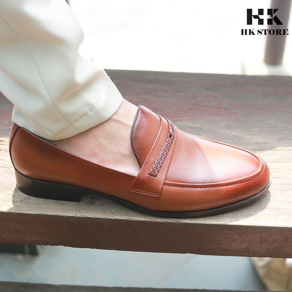Giày lười nam thanh niên - hàng chính hãng HK.STORE - da bò thật 100% kiểu dáng trẻ chung  và thời trang