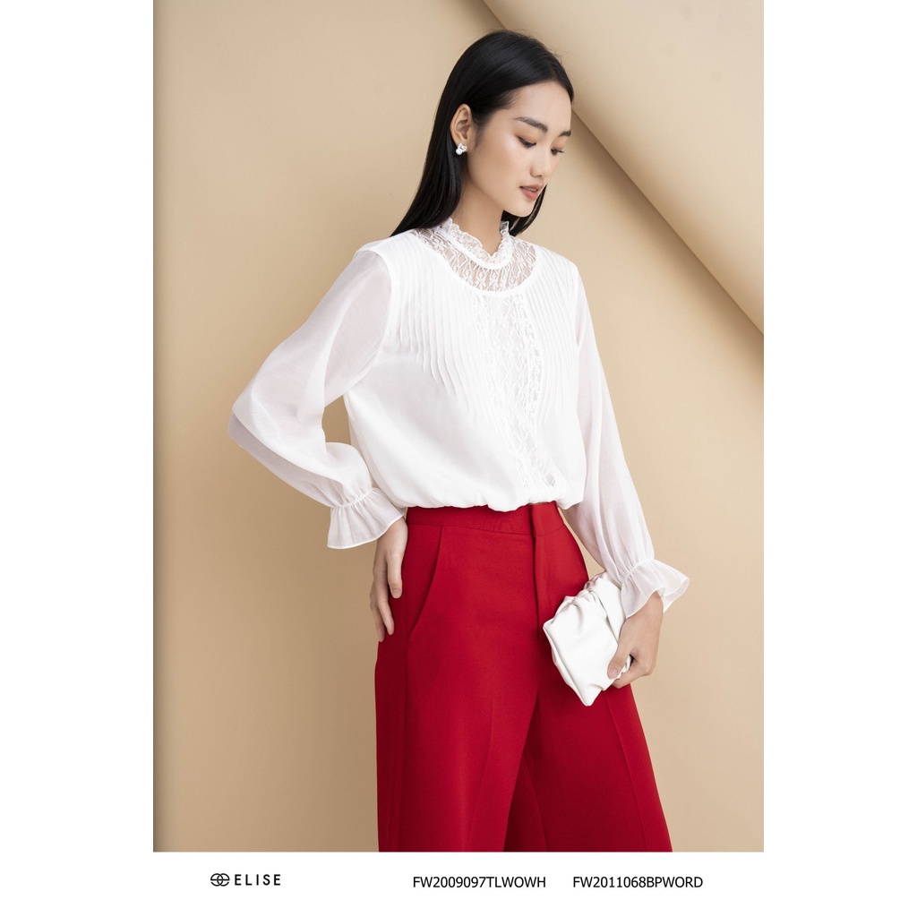 Áo sơ mi trắng phối ren thiết kế Elise FW2009097TLWOWH