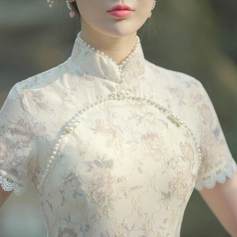 Đầm Sườn Xám Cách Tân Dáng Dài Vải Lụa Chiffon Hai Lớp Cao Cấp Thời Trang Cho Nữ