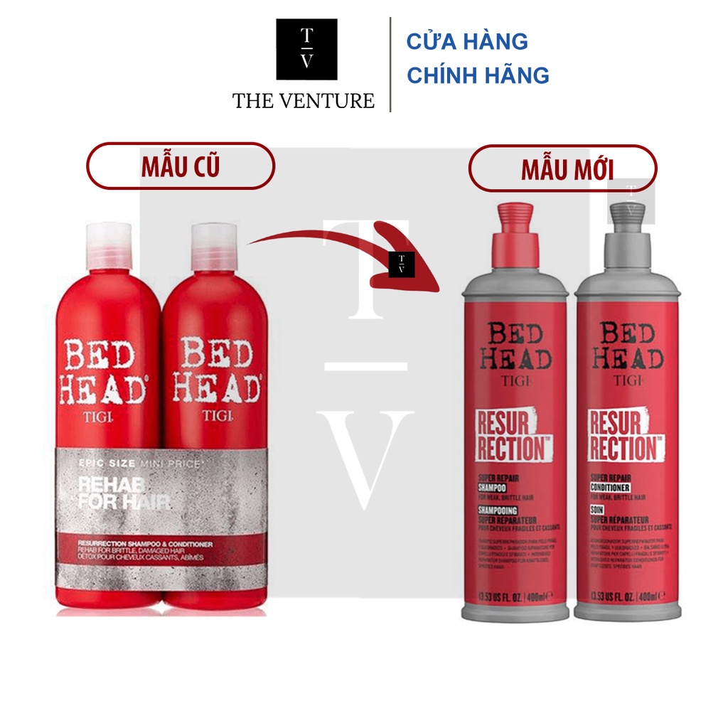 Combo Dầu Gội Xả Phục Hồi Hư Tổn Tigi Bed Head Resurrection Super Repair Shampoo &amp; Conditioner Chính Hãng - 400ml