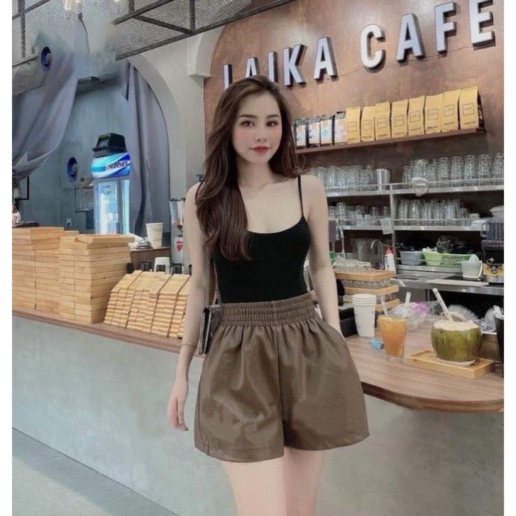 Quần Short Da Nữ Thời Trang - Quần Sóc Da Cạp Chun To Dáng Xòe Hàng Cao Cấp Kanimi-QĐGR