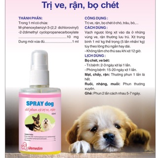 SPRAY DOG 100ml Trị ve,rận,bọ chét trên chó
