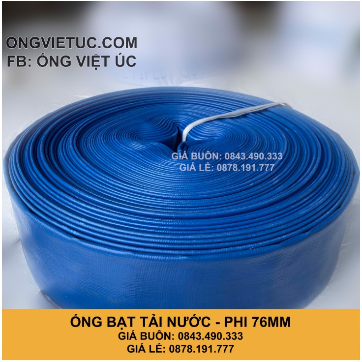 Ống bạt bơm tải nước Việt Úc Phi 76mm  - Cuộn 20m - bạt cốt dù - bạt xanh - hàng chính hãng AHT
