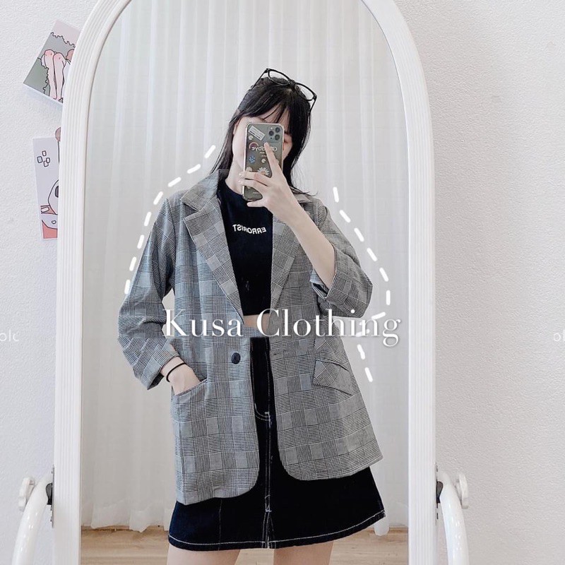 Áo Blazer kẻ trắng đen túi nắp hot hit ( hình thật/sẵn)