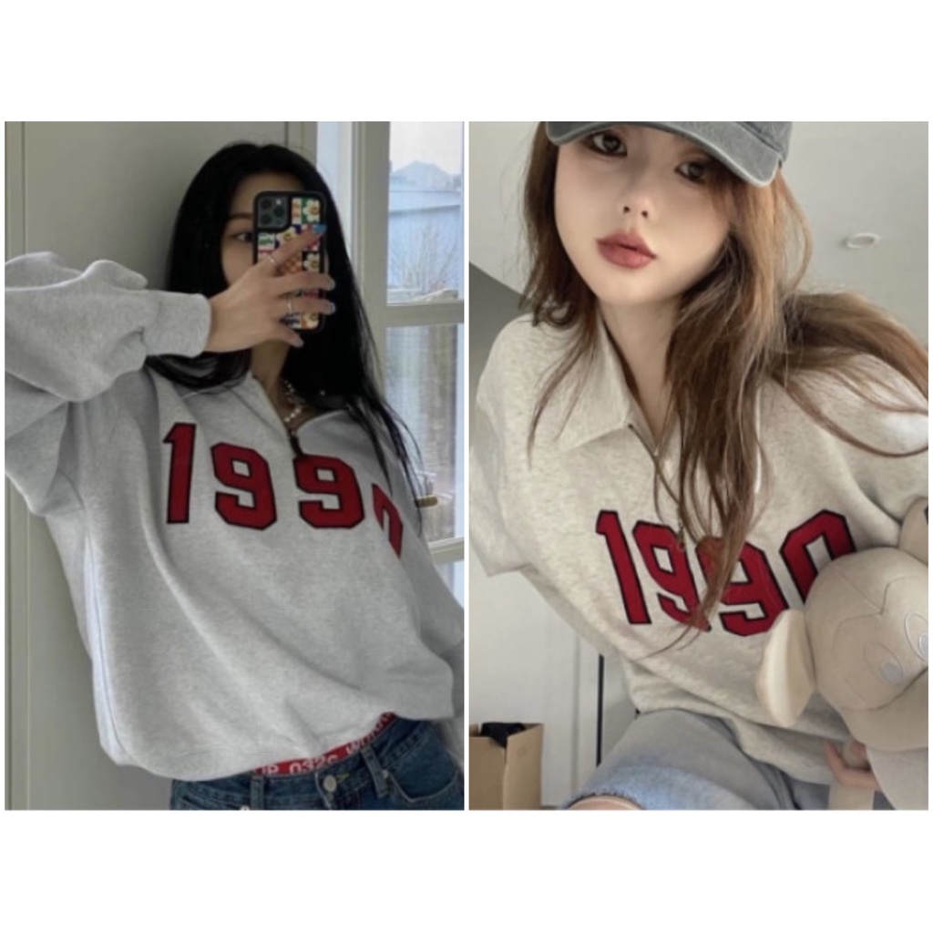 Áo Sweater Nữ Chất Liệu Nỉ, Khóa Kéo Cổ Áo - Áo Dài Tay Nữ Form Rộng 1990 Basic AT11