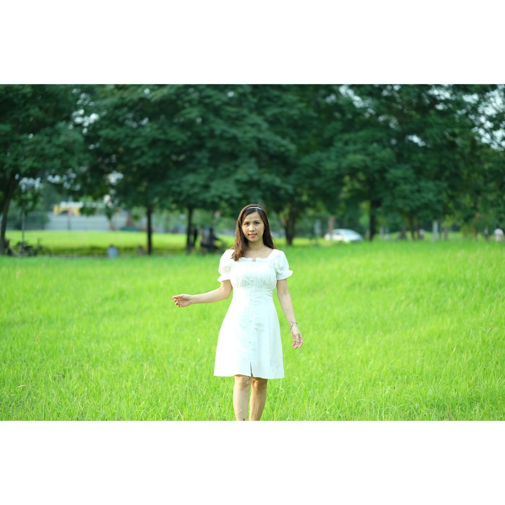 [TẶNG XẢ VẢI] Váy nữ tiểu thư trơn cúc bọc 2 mà, Đầm trắng đi tiệc đi chơi, đi biển | BigBuy360 - bigbuy360.vn