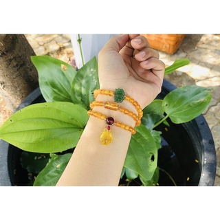 Chuỗi vòng tay hổ phách mix charm ngọc jade