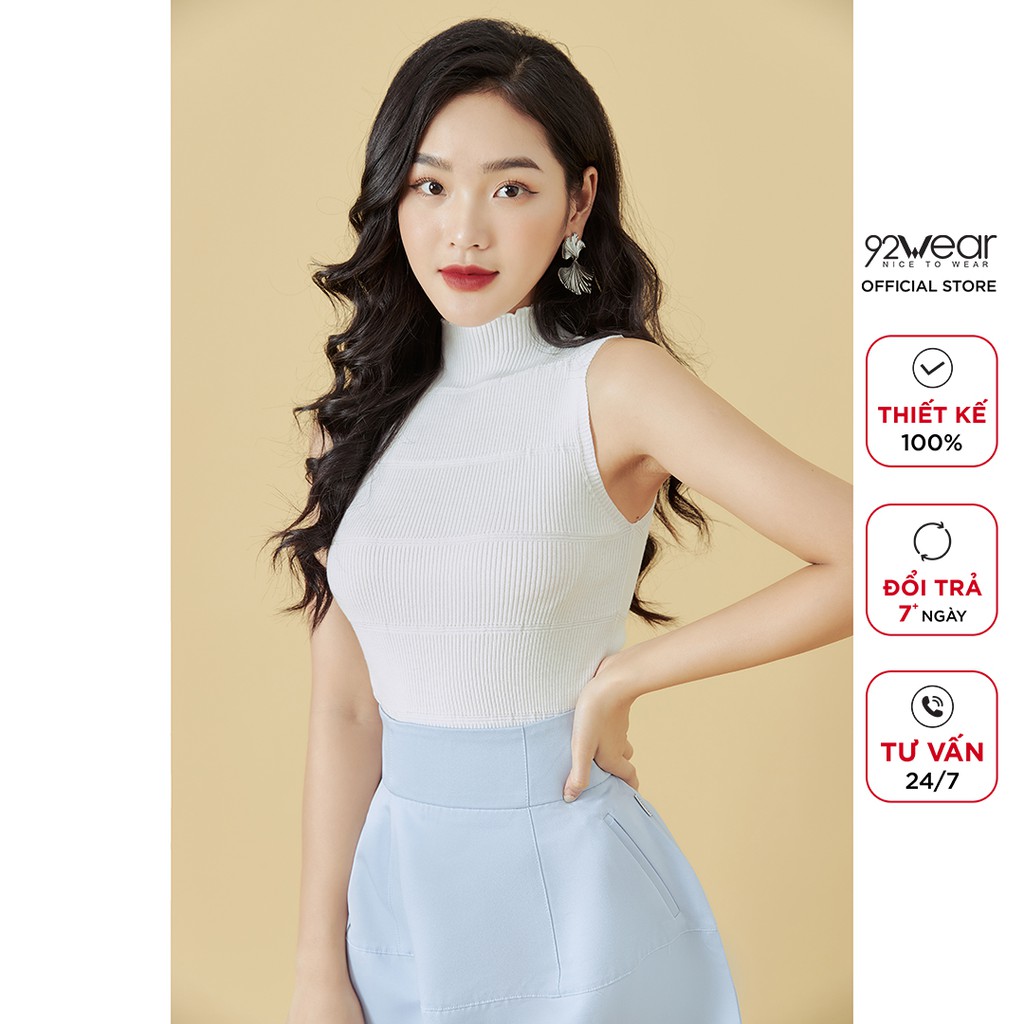 Áo len nữ 92WEAR màu màu Be Ghi mỏng sexy sát nách thiết kế bacsic trơn hàn quốc cổ cao trơn đẹp ALA0051 | BigBuy360 - bigbuy360.vn