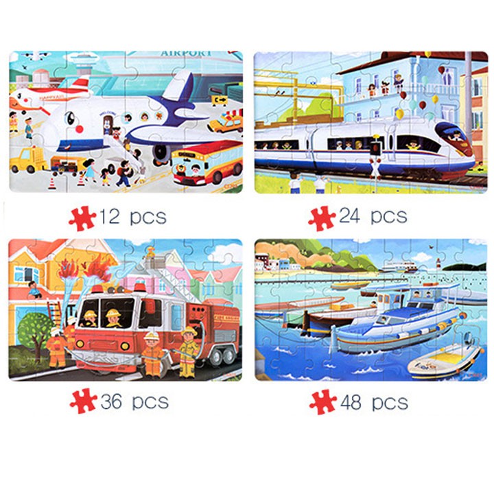 Hộp 4 tranh ghép  JX14 các tranh  12, 24, 36, 48 miếng ghép đồ chơi giáo dục