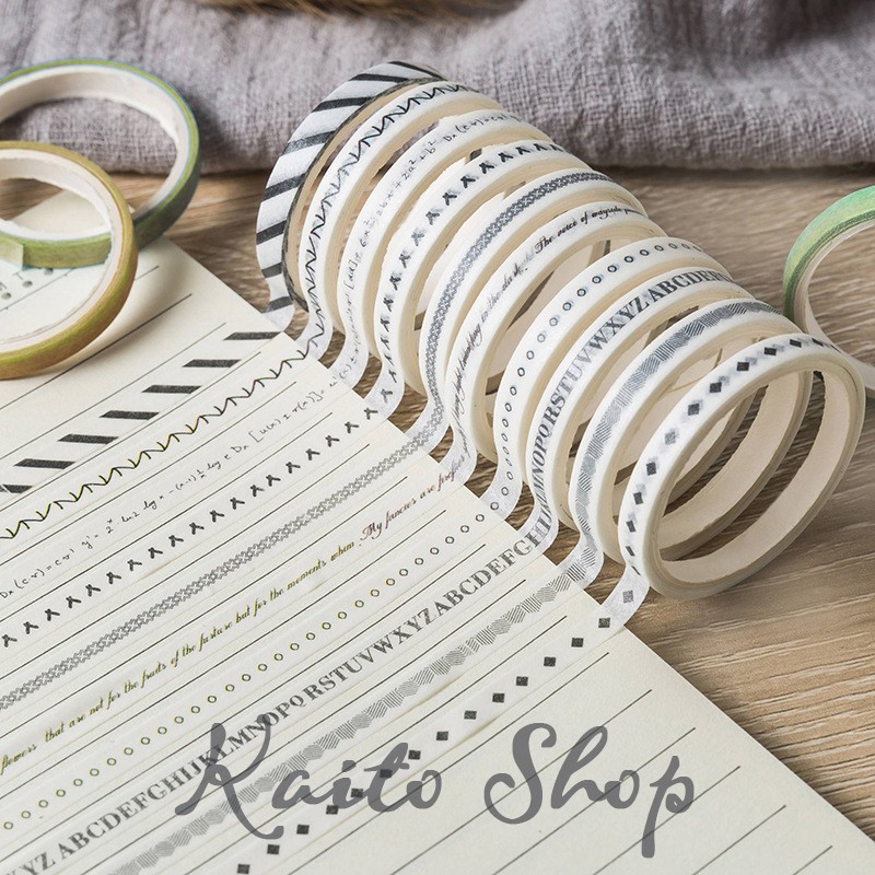 Bộ 10 Cuộn Washi Tape Mini In Họa Tiết - Băng Keo Dính Trang Trí Trang Trí Sổ Tay Decor Sáng Tạo