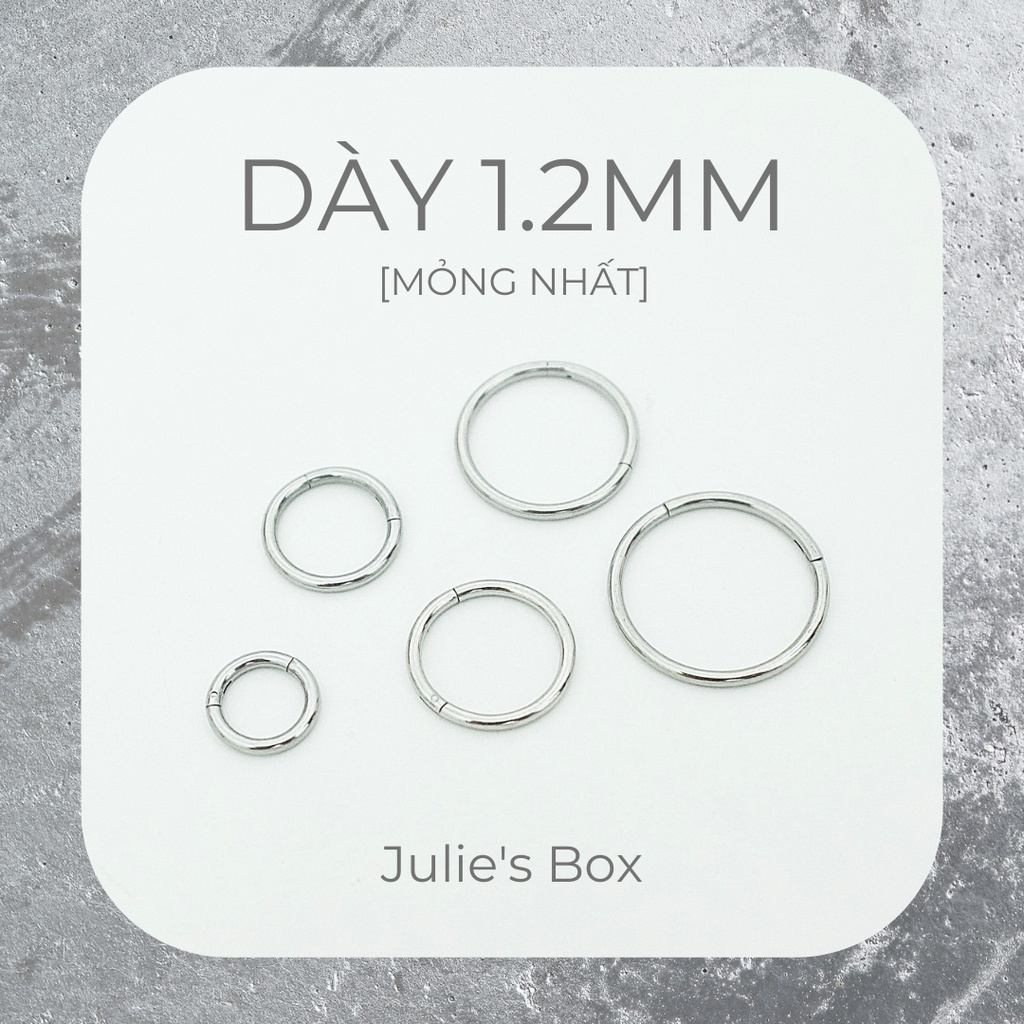 [1 CHIẾC] Khuyên Tai HOOP Dày 1.2MM Tròn Xỏ Nam Nữ Hình Unisex Titanium Julies Box 66 Không Ngứa Không Gỉ