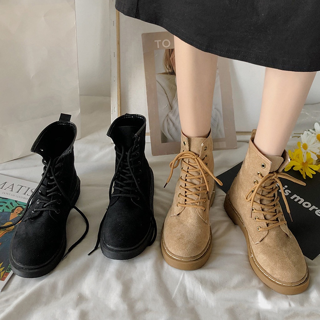 Giày Bốt Martin Nữ Ulzzang, Giày Oxford Da Lộn Thắt Dây Cổ Lửng Phong Cách Retro Vintage, Street Style - Iclassy_shoes