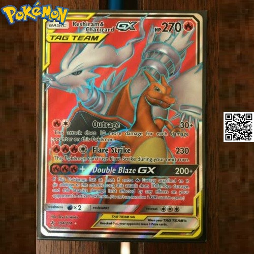 Bài pokemon Thẻ Reshiram & Charizard GX Tag Team phản quang Trading card TẶNG Sleeves bọc bài 1459 D2 194-214