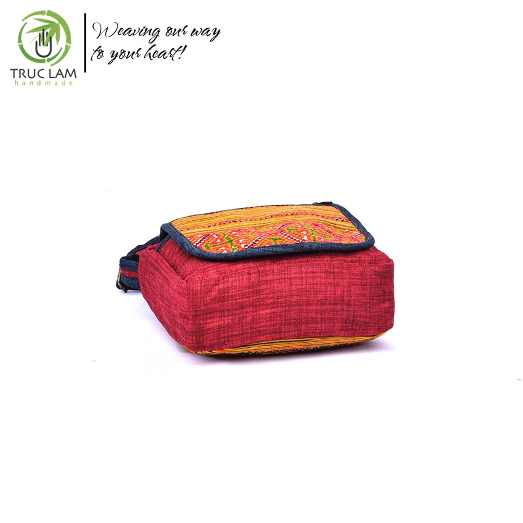 Túi Đeo Chéo Thời Trang Vải Gai Dày Phối Vải Thổ Cẩm Thêu Tay - Trúc Lâm Handmade