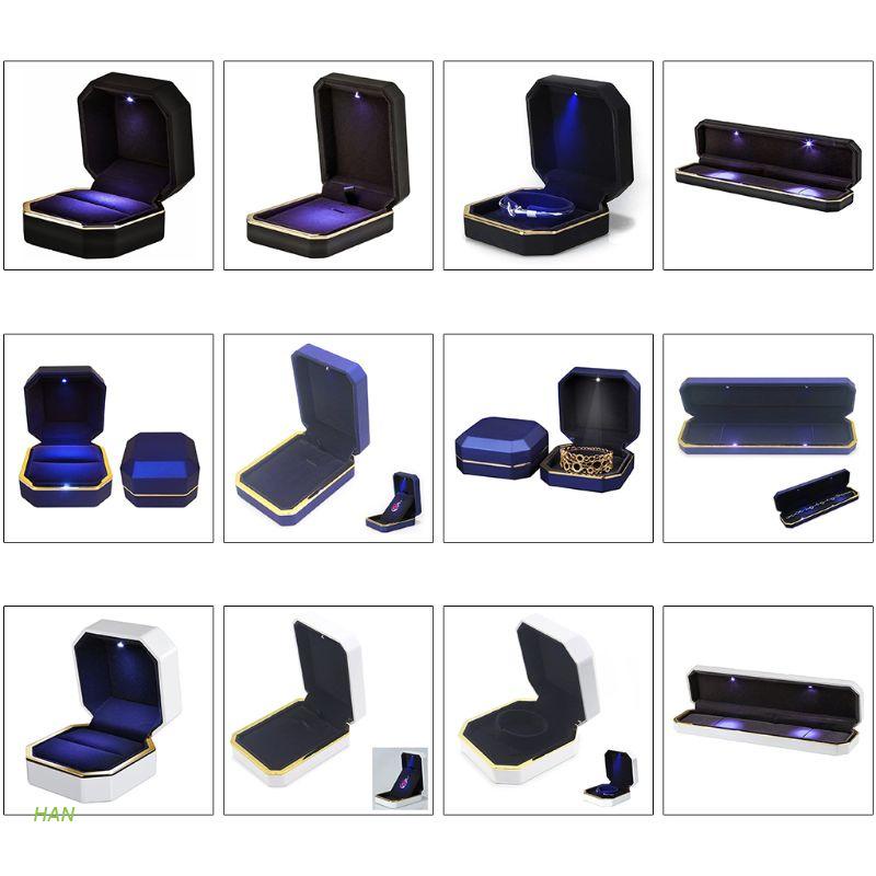 Hộp đựng trang sức hình vuông bằng vải nhung có đèn LED sang trọng