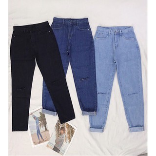 Ảnh thật _ Quần baggy nữ rách gối chất jean 3 màu hàng chuẩn shop