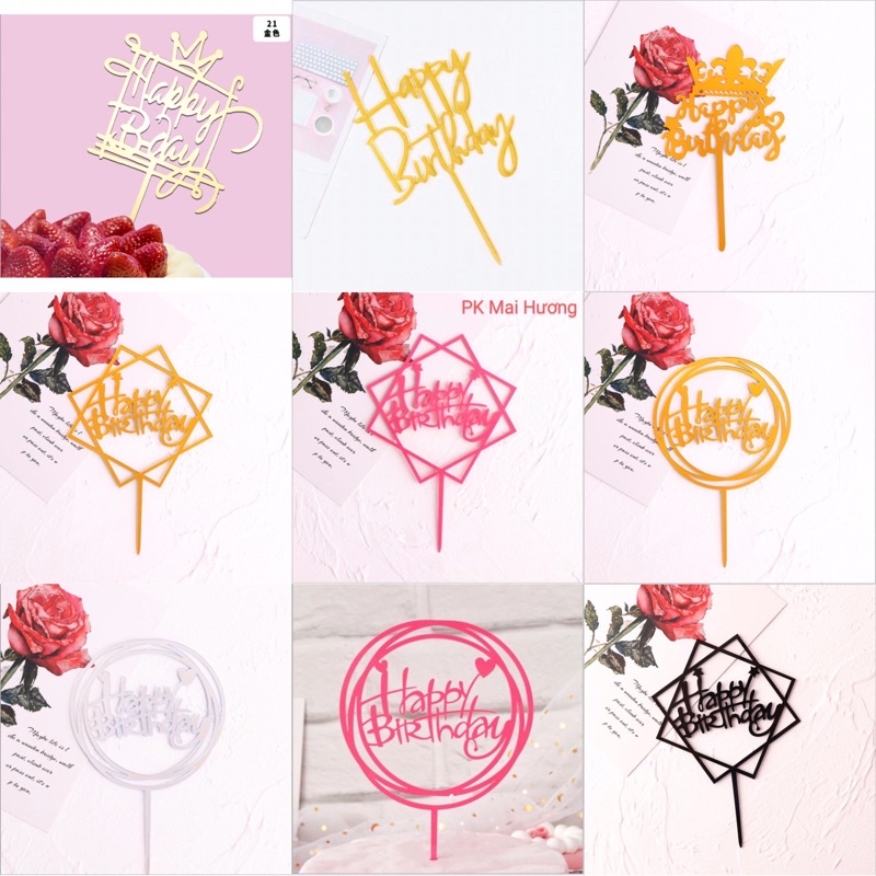 Que cắm bánh sinh nhật happy birthday acrylic meka cao cấp