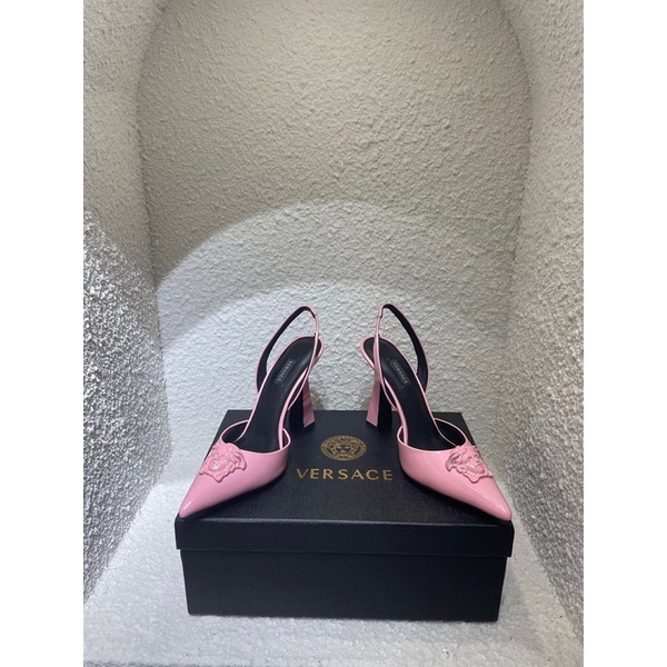 Giày cao gót 9.5cm mũi nhọn thương hiệu thời trang cao cấp Versace nhiều màu da thật nhập khẩu