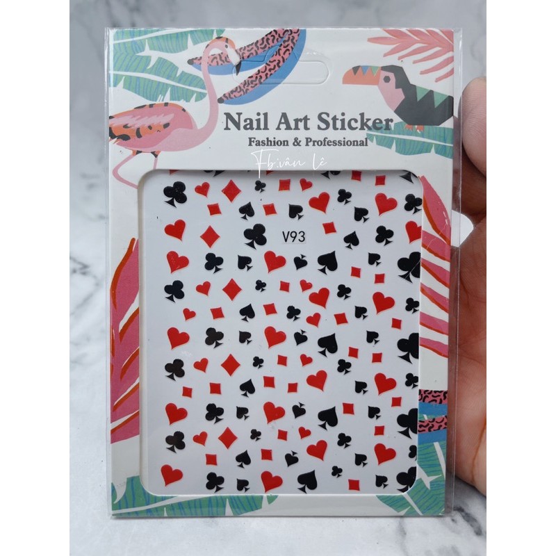 sticker hình lá bài dán móng tay nail