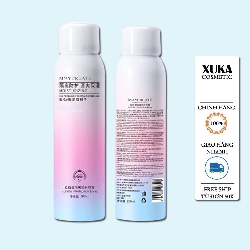 Xịt Chống Nắng MayCreata 150ml, Chống Nước, Trắng Da Thơm Dễ Chịu Xuka cosmetic