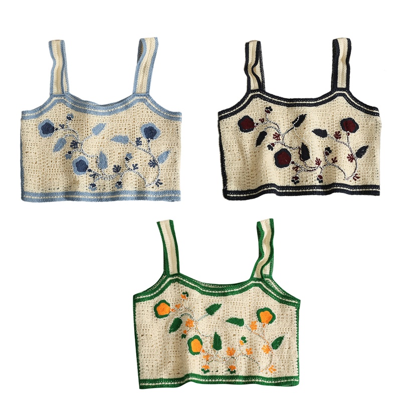 Áo Croptop Dệt Kim Sát Nách Thêu Hoa Đính Hạt Dễ Thương Cho Nữ