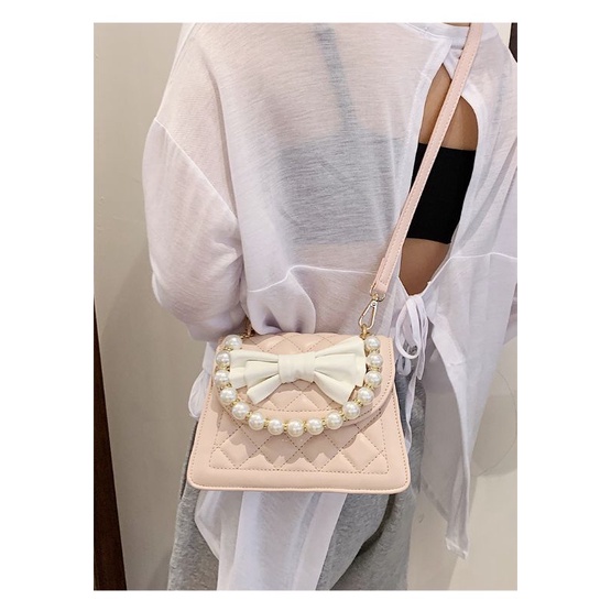 Túi xách đeo chéo mini phối dây ngọc đính nơ dễ thương hai size to và nhỏ có ảnh thật