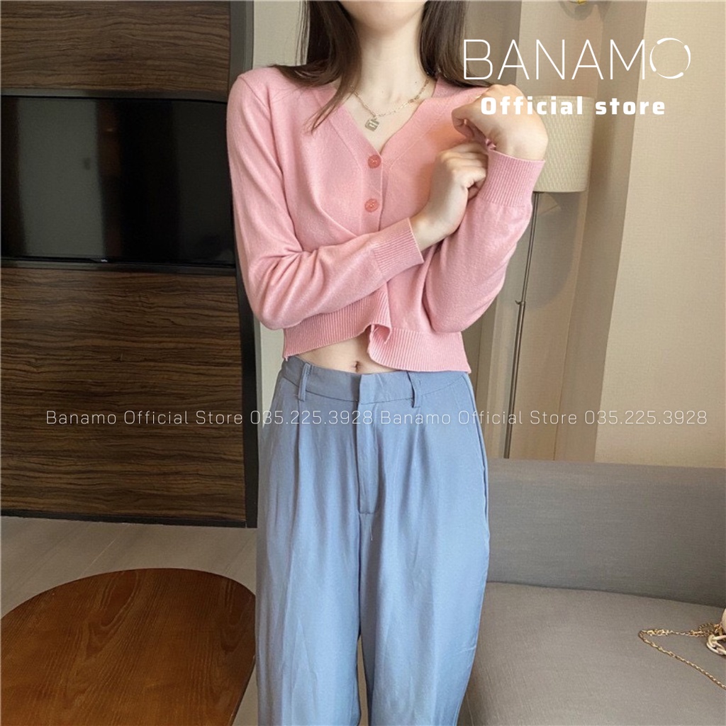 Áo khoác len cardigan nữ dệt kim cổ V thời trang Banamo Fashion áo cardigan cổ V 3426 | BigBuy360 - bigbuy360.vn