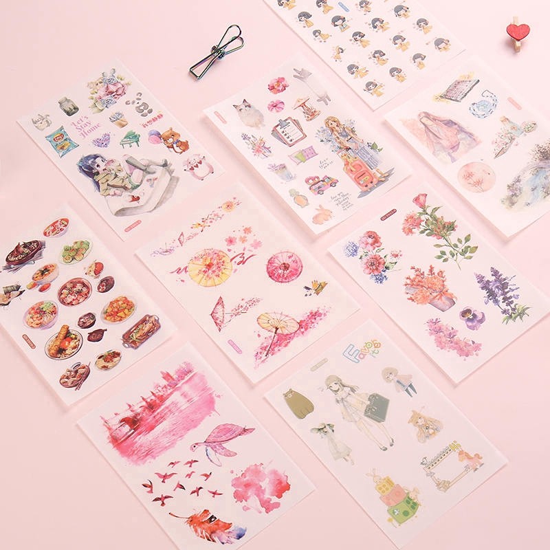 Set 6 tấm sticker phong cách washi mẫu thiếu nữ và cô bé đáng yêu