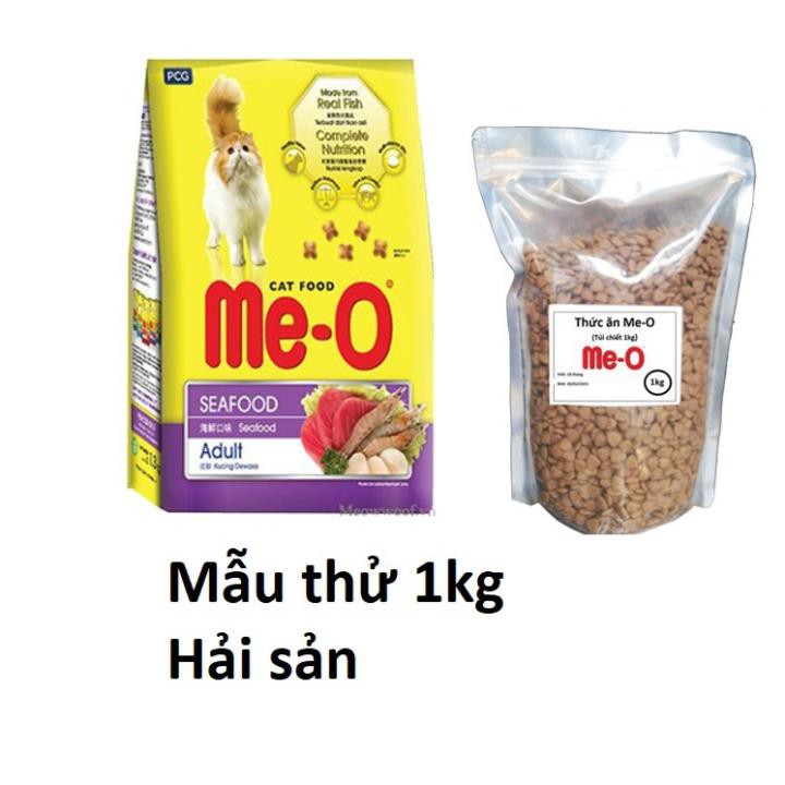 ((túi zip 1kg) Thức ăn cho mèo Me-o (3 vị) Cá ngừ, Cá thu và Hải sản thức ăn mèo lớn túi zip