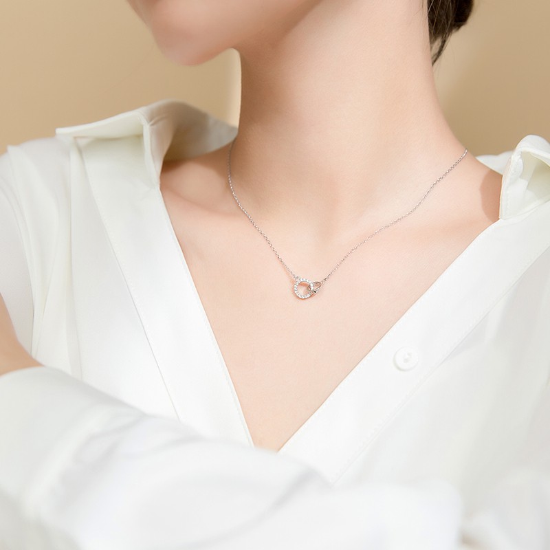 Dây chuyền bạc Ý s925 nhẫn đôi cá tính D5803 - AROCH Jewelry