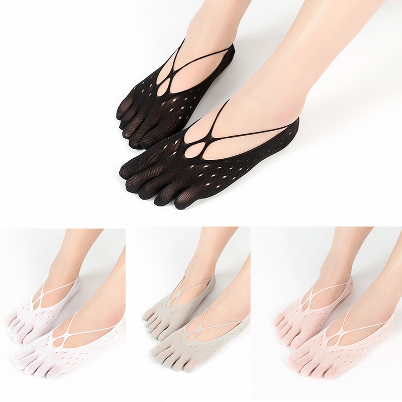 Tất xỏ năm ngón cổ thấp thoáng khí chống trượt vô hình dáng thuyền ren lưới nhung màu tinh khiết