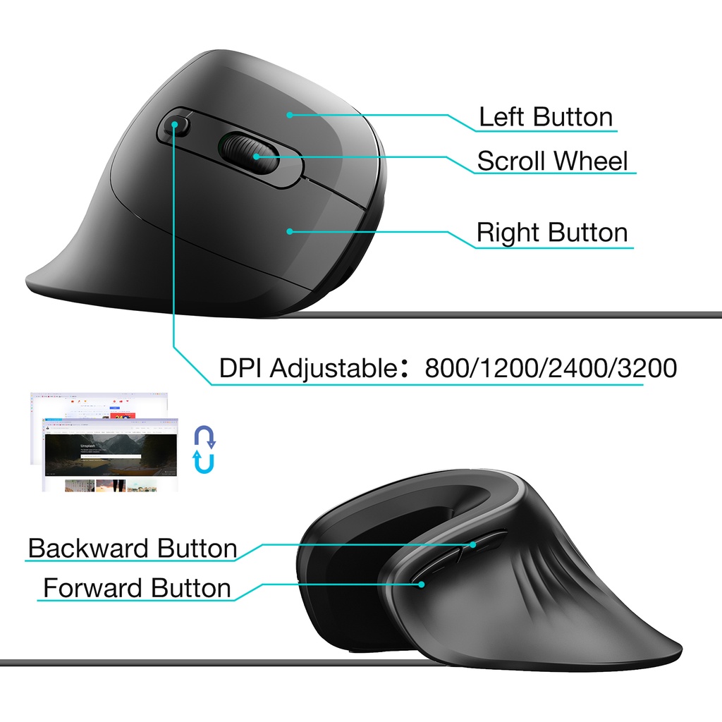 JSY-11 Wired Vertical Mouse Ergonomic Mouse DPI Adjustable 800-1200-2400-3200 For School Office Stationery PC Laptop