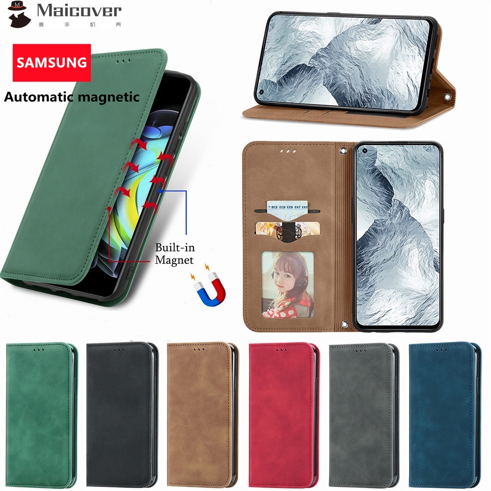 Bao da điện thoại da PU nắp lật từ tính ngăn thẻ cho Samsung Galaxy S10E S10 S9 S8 S7 S6 Plus Lite