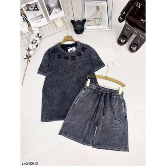 [Sẵn Hàng] Bộ Quần Áo Nam LV Hình Thêu Chất Cotton Loang Cao Cấp - Bộ LV Nam Đơn Giản