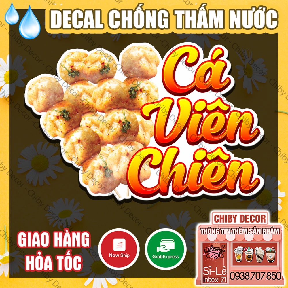 Tranh Dán Tường Chữ Cá Viên Chiên 🌈 Decal Dán Tường Trang Trí - Chống Thấm Nước, Cắt Sẵn