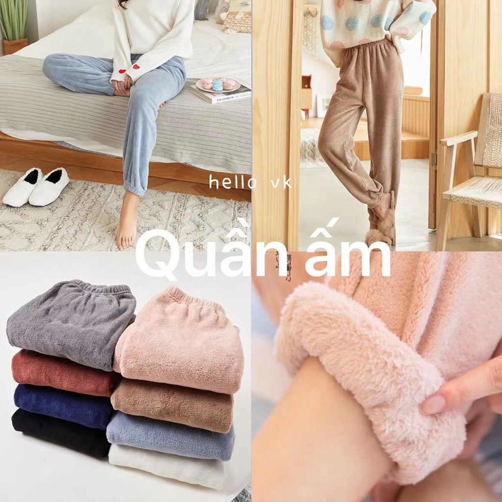 Quần ngủ dài bằng vải nỉ san hô dày dặn giữ ấm eo co giãn cỡ lớn thời trang thu đông hàng mới | BigBuy360 - bigbuy360.vn
