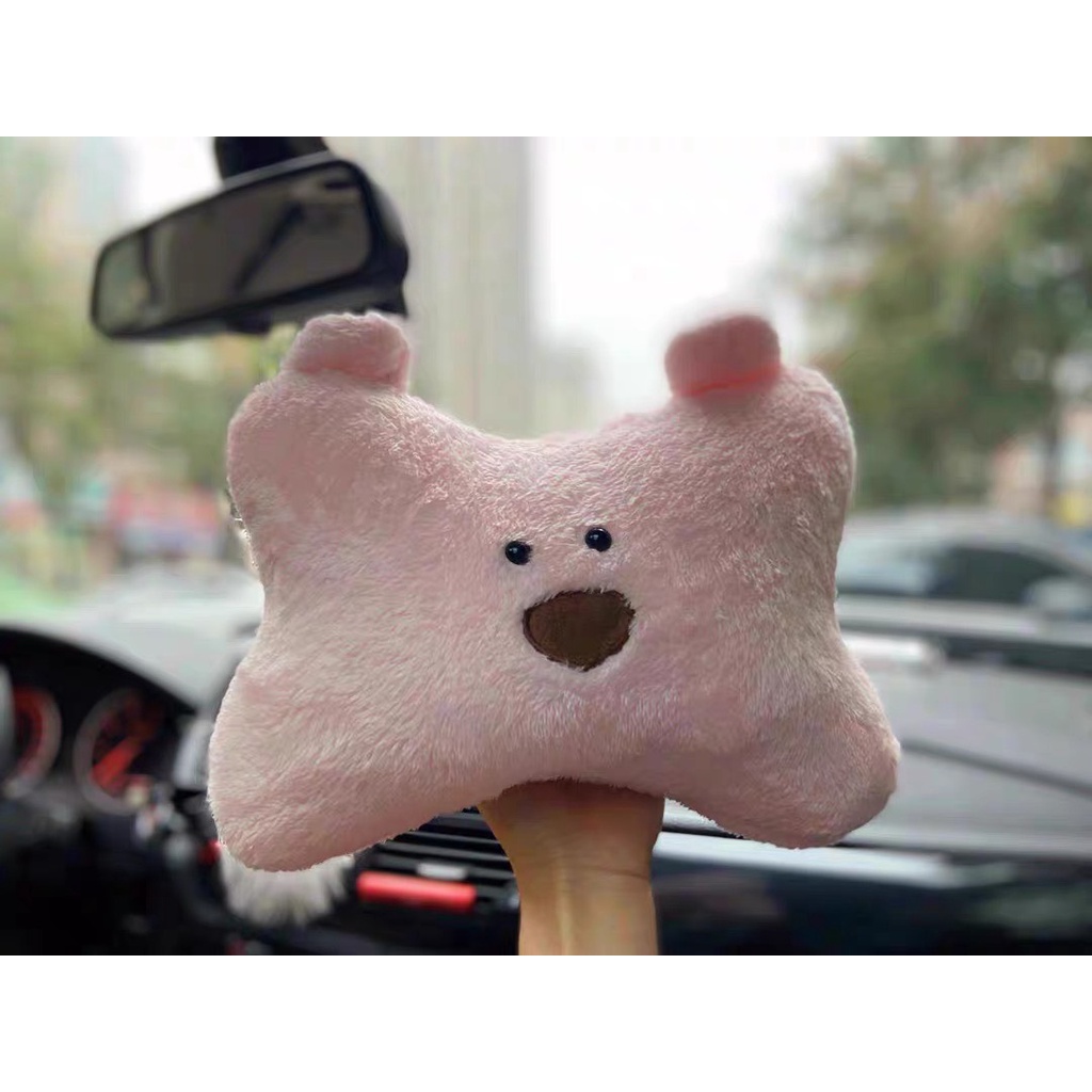 Set Tựa Gấu Nâu Hồng Đáng Yêu Trên Xe Ô Tô - Gối Cổ Trên Xe Hơi