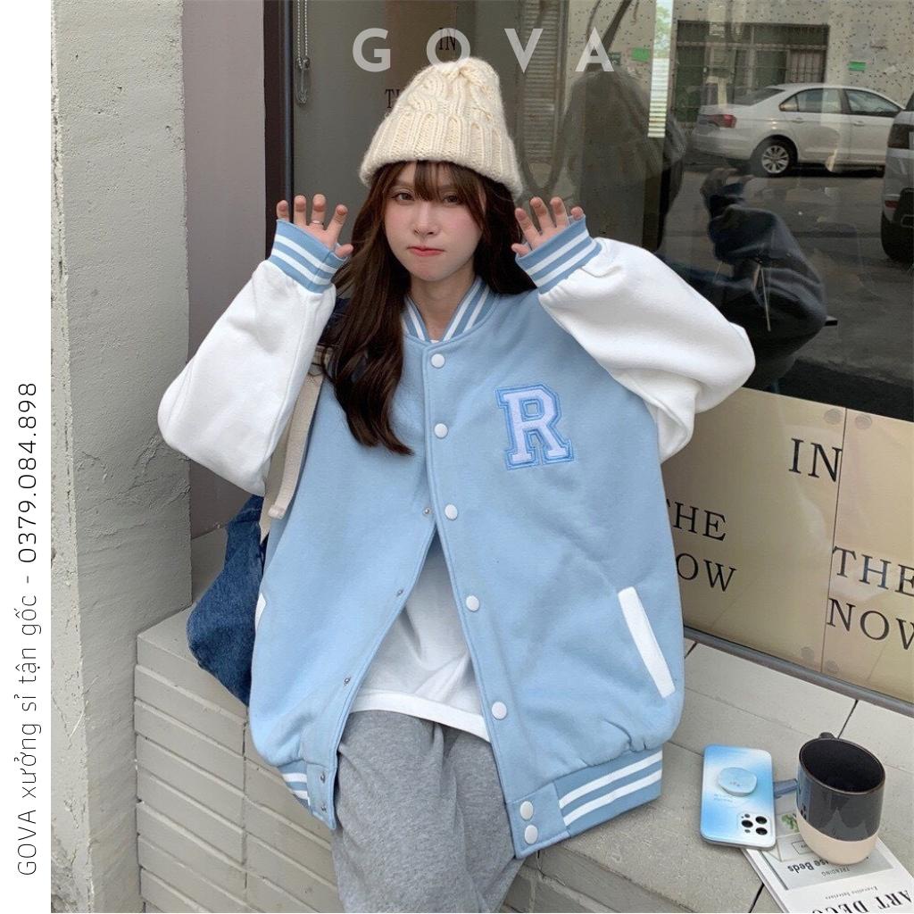 Áo Bomber nỉ CHỮ R Ulzzang form rộng Unisex áo khoác nỉ bông GOVA