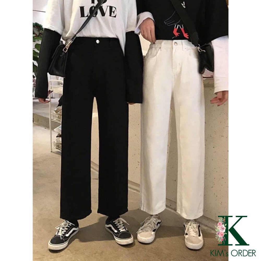 Quần jeans ống suông nữ màu đen trắng basic trơn cạp cao Ulzzang phong cách Hàn Quốc ống đứng đi học đi làm đi chơi