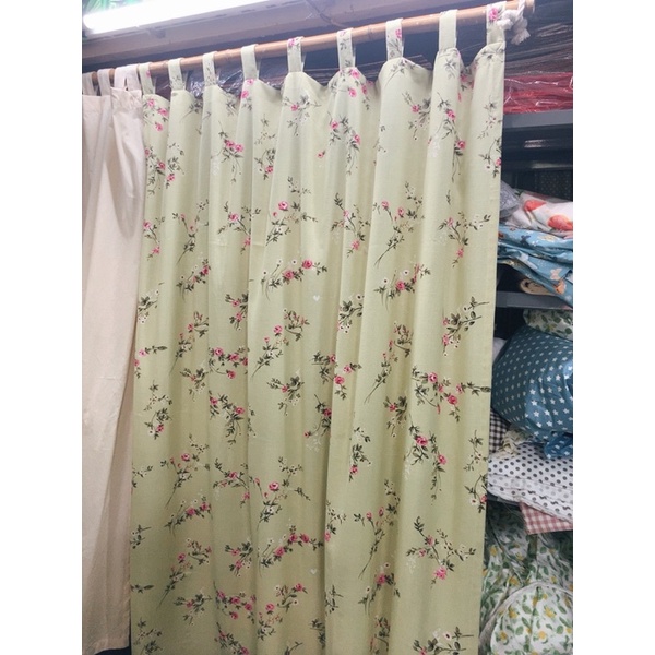 Rèm linen cành hồng mềm rủ vintage