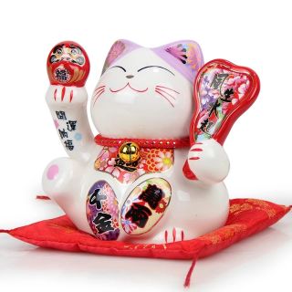 Mèo Thần Tài sứ Daruma cao 14cm