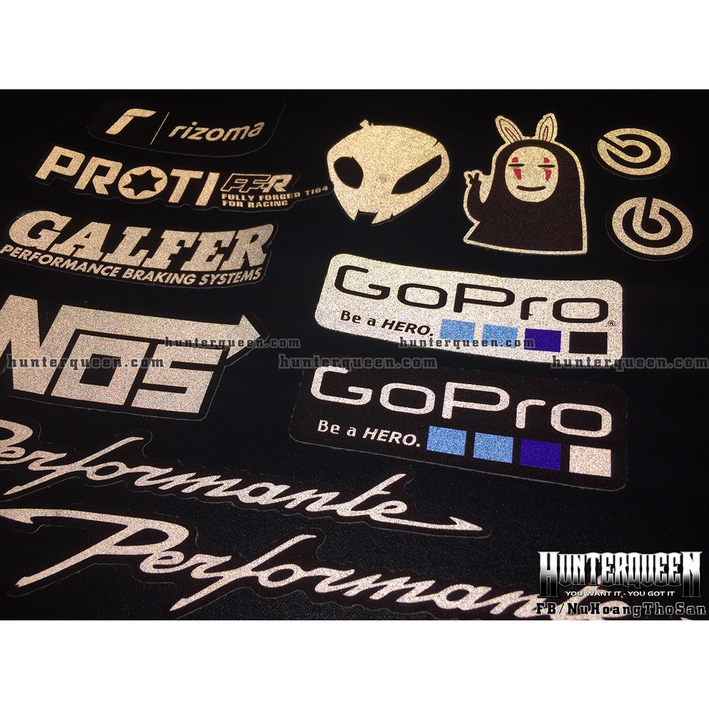 Trọn bộ 12 logo trắng đen phản quang 3M cao cấp. Decal sticker chống nước, không bay màu. Độ bám dính cực kì cao