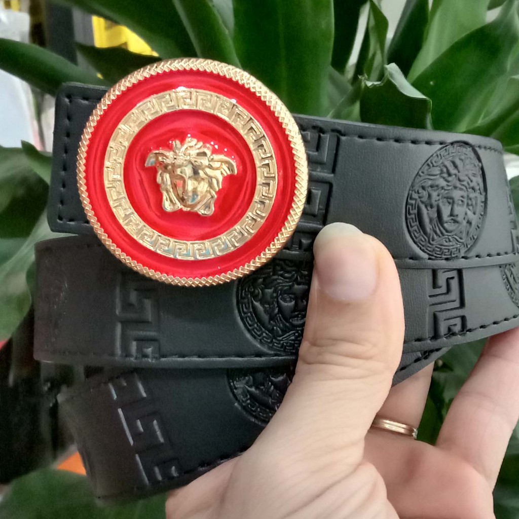 Thắt lưng hiệu - Dây nịt VS mặt tròn ( Dây đen - mặt đỏ )