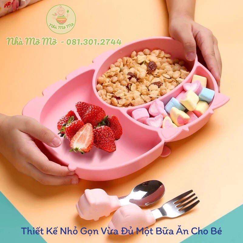 Khay Silicon Bò Sữa 3 Ngăn Có Đế Chống Lật Cho Bé Ăn Dặm - Nhà Mỡ