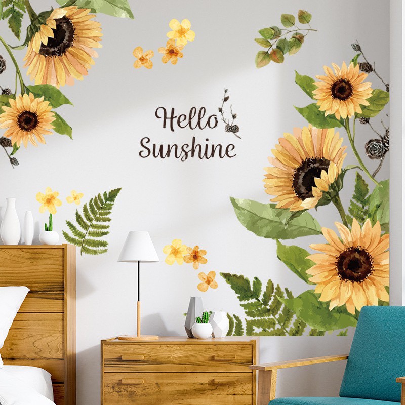 Decal dán tường⚡️𝐅𝐑𝐄𝐄 𝐒𝐇𝐈𝐏⚡️ Decal Hoa hướng dương cỡ lón kiểu Hàn - PVC chống thấm nước, keo siêu dính