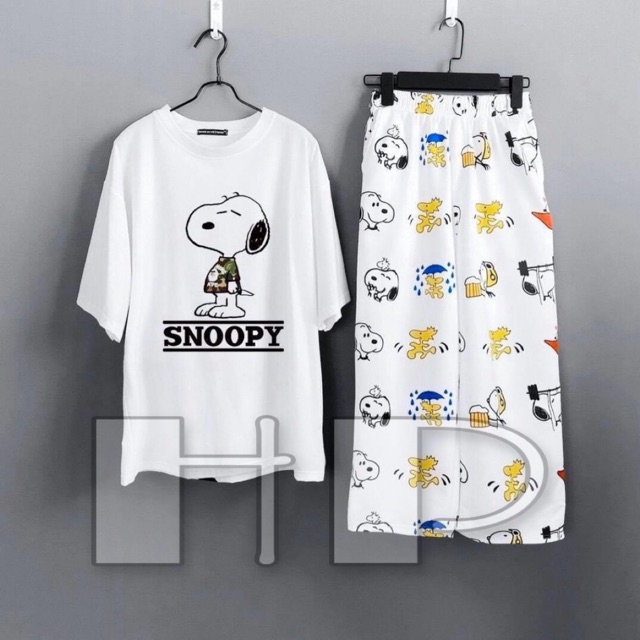 Sét cún SNOOPY + quần dài trắng 2 cún THV865