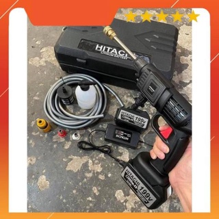 Máy rửa xe dùng pin mini, Máy xịt rửa tăng áp Hitachi 199V áp lực cao 1400W