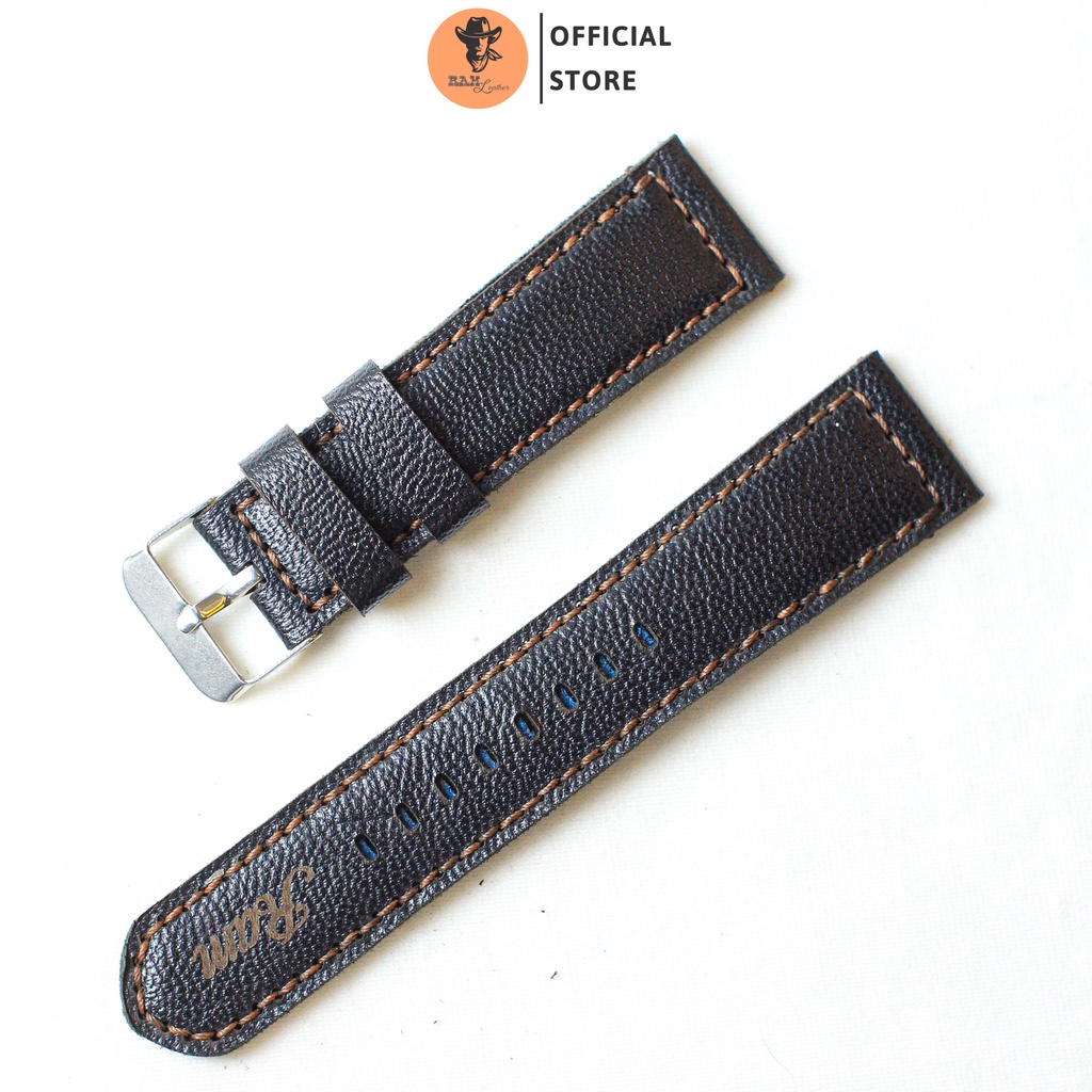 Dây Đồng Hồ Da Thật RAM Leather 1955 Da Dê Đen Tuyền Vân Alran Tự Nhiên Bền Đẹp