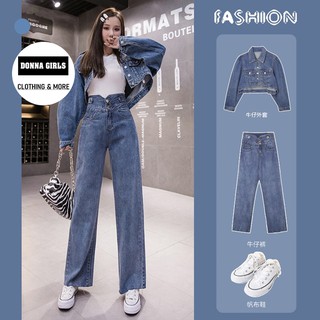 Quần jean nữ ống rộng ❤️ Quần bò nữ lưng cao có 2 túi trước, dáng suông trẻ trung - QJ05