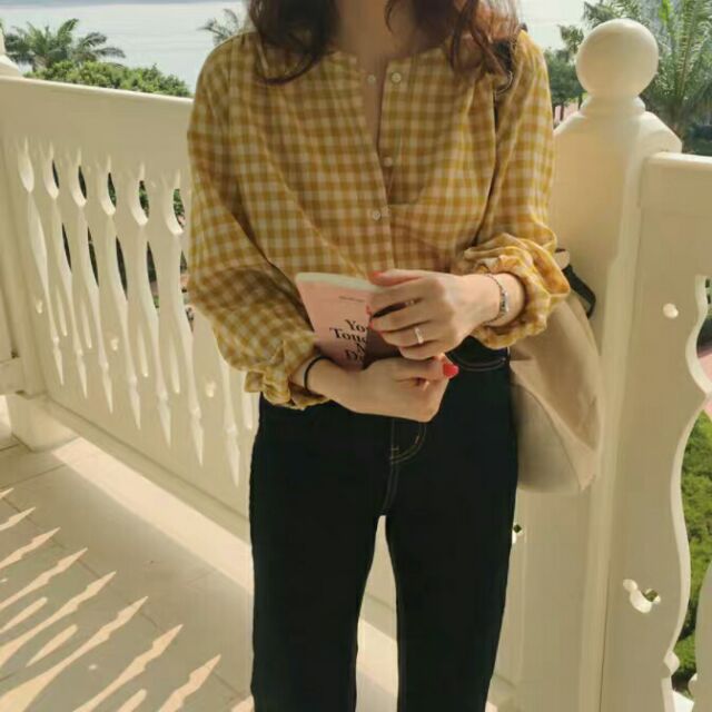 Sơmi caro cổ tròn Style Korean 🌼